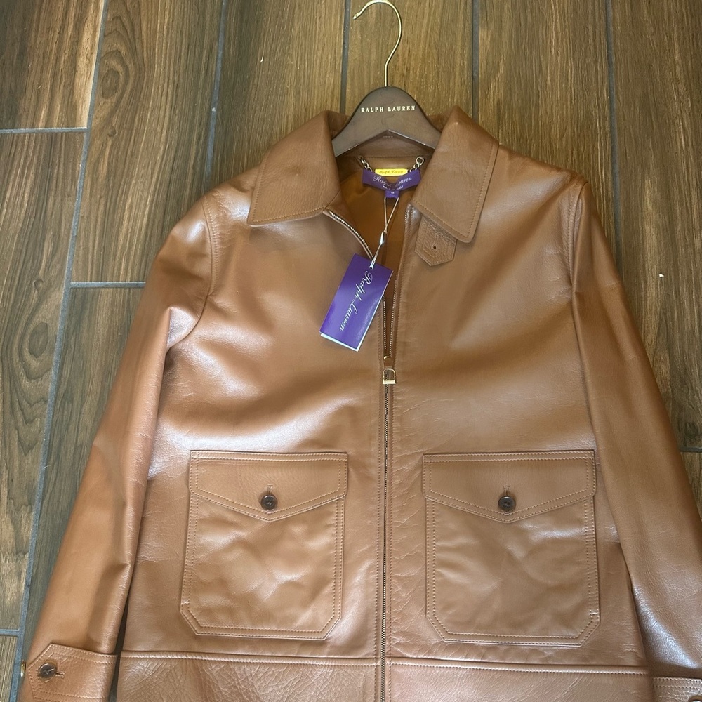 Ralph Lauren saddle brown leather jacket size 10